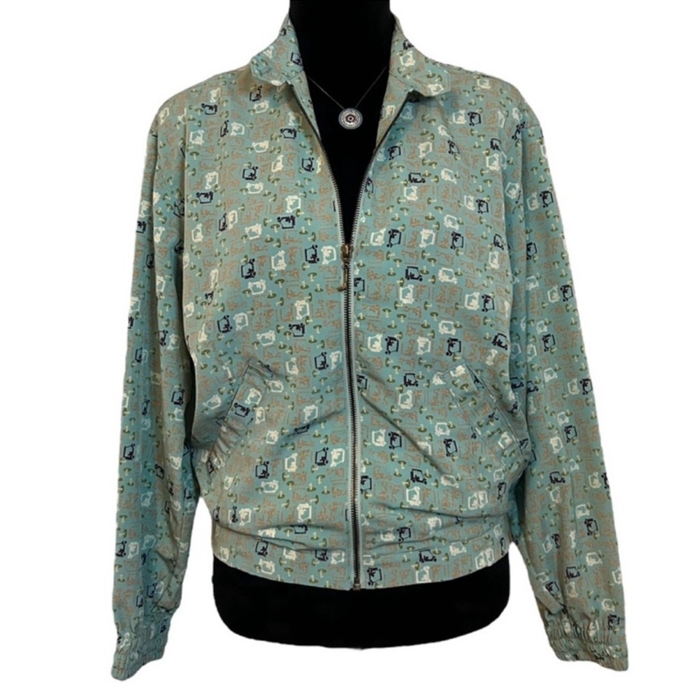 LINE-UP Vintage Long Sleeve Golf Cart Print Zip Up Jacket M